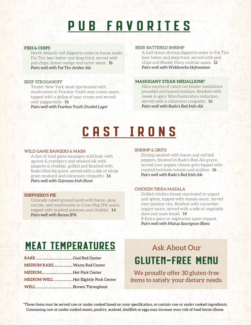 Food & Drink Menu Henry's Pub