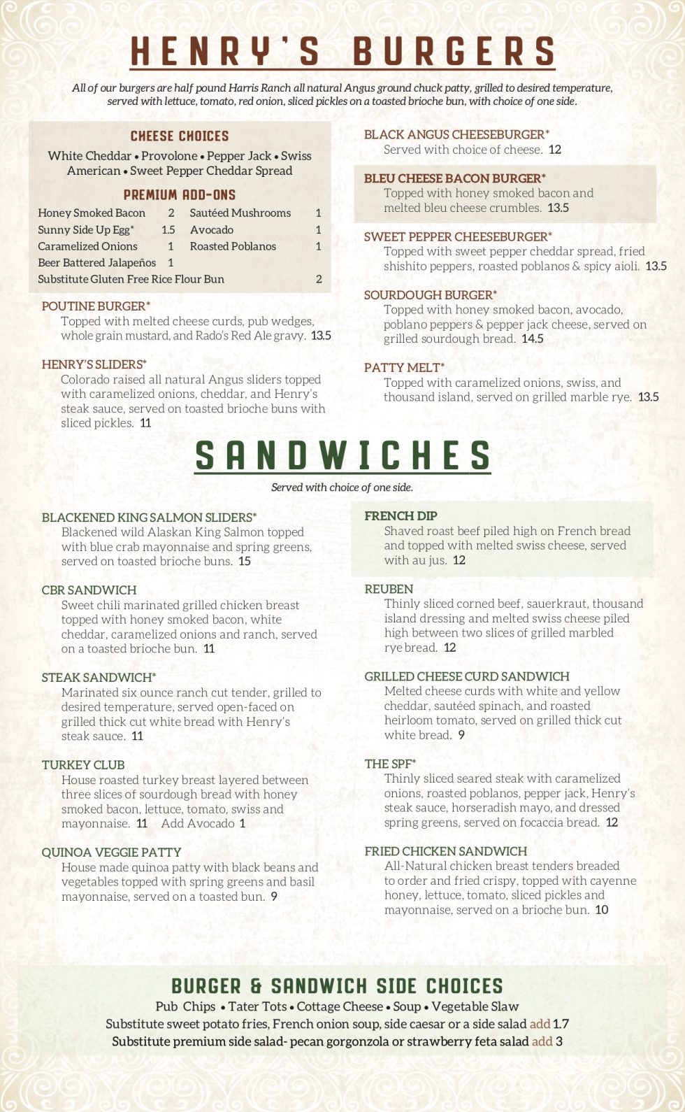 Food & Drink Menu Henry's Pub